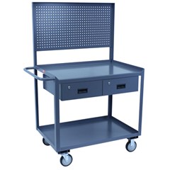 Two shelf service cart 30 x 36 with two drawers and pegboard