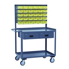 Two shelf service cart 30 x 36 with two drawers and louvered panel