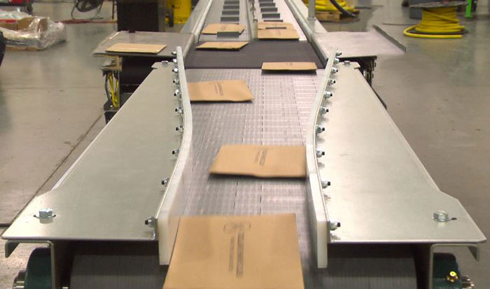 Merged product on conveyor
